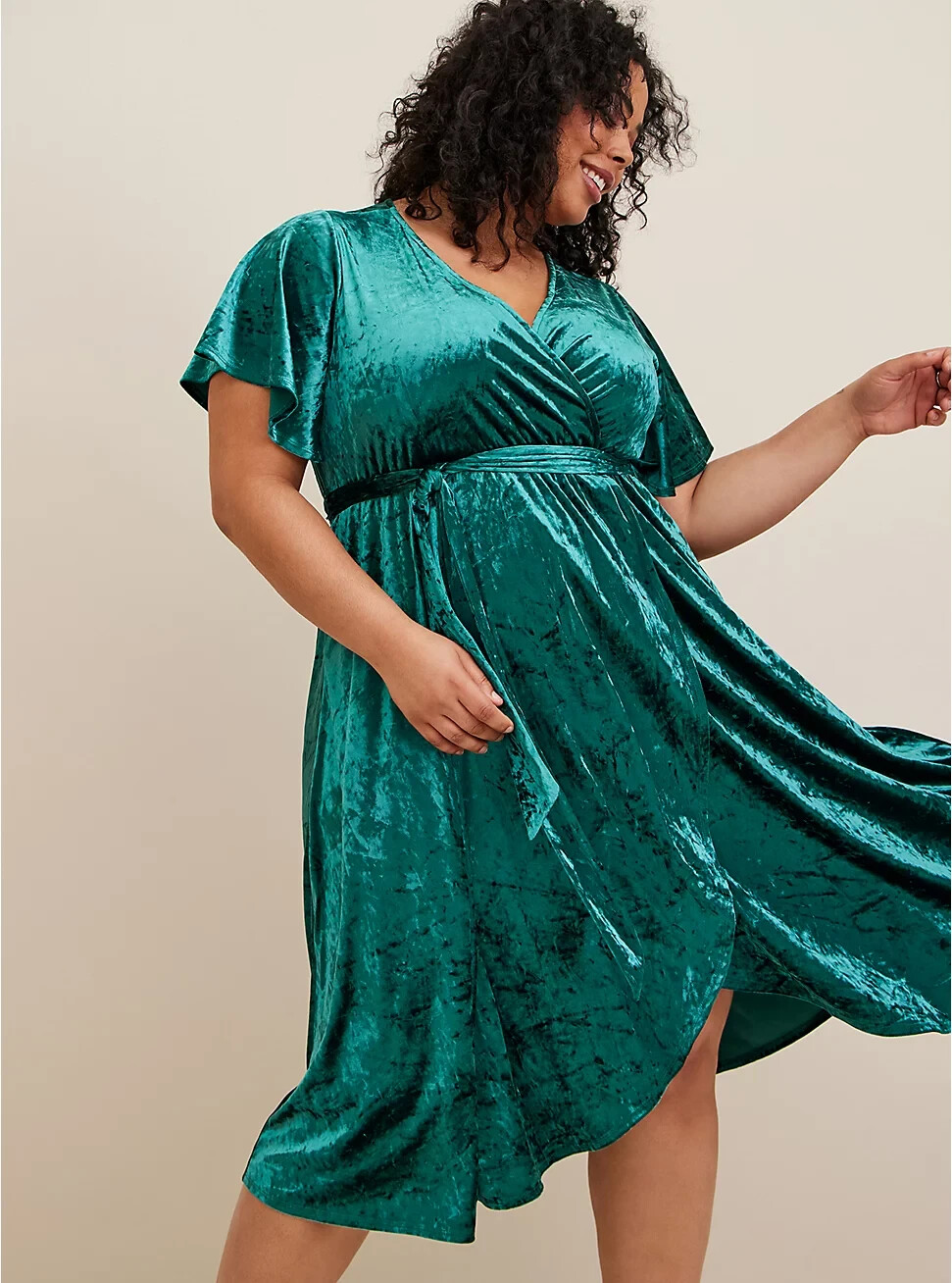 Womens Torrid MIDI VELVET FLUTTER WRAP DRESS GREEN Size 00 10 Medium/Large  NWT | eBay